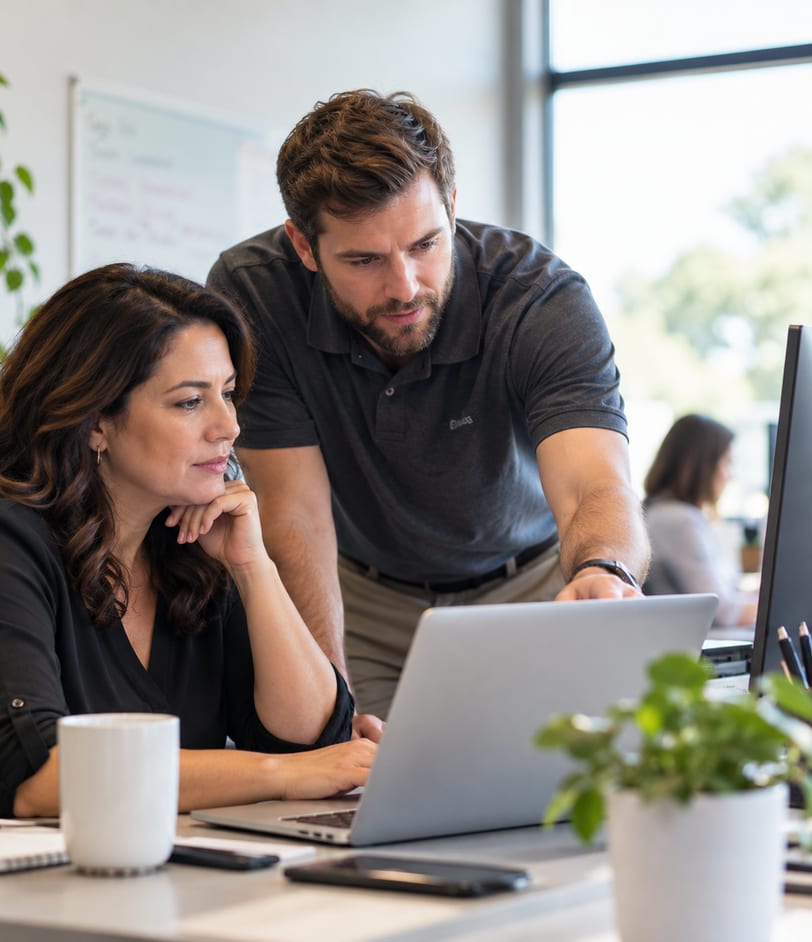 Mii2 IT support team helping a business with their laptop